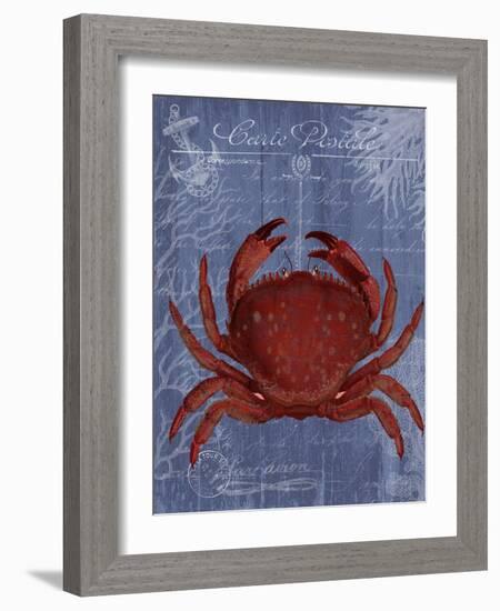 Seaside Postcard Red on Blue f-Fab Funky-Framed Art Print