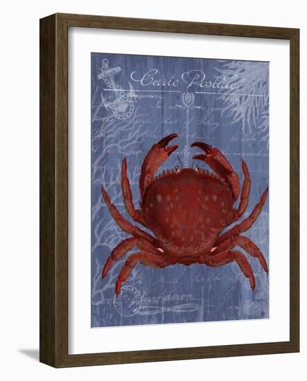 Seaside Postcard Red on Blue f-Fab Funky-Framed Art Print