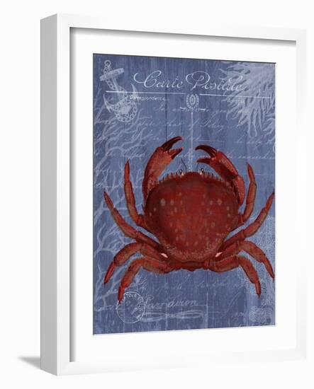 Seaside Postcard Red on Blue f-Fab Funky-Framed Art Print