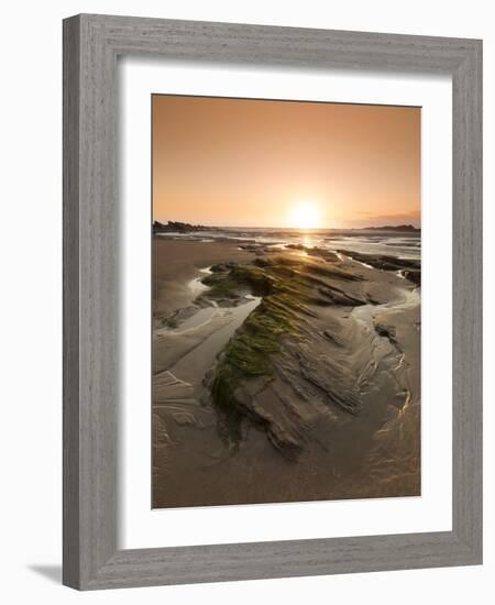 Seaside Rocks on Crackington Haven Beach at Sunset, Cornwall, England, United Kingdom, Europe-Ian Egner-Framed Photographic Print