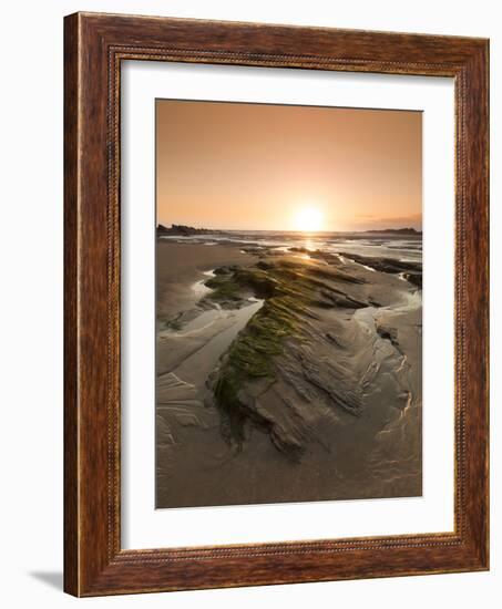 Seaside Rocks on Crackington Haven Beach at Sunset, Cornwall, England, United Kingdom, Europe-Ian Egner-Framed Photographic Print