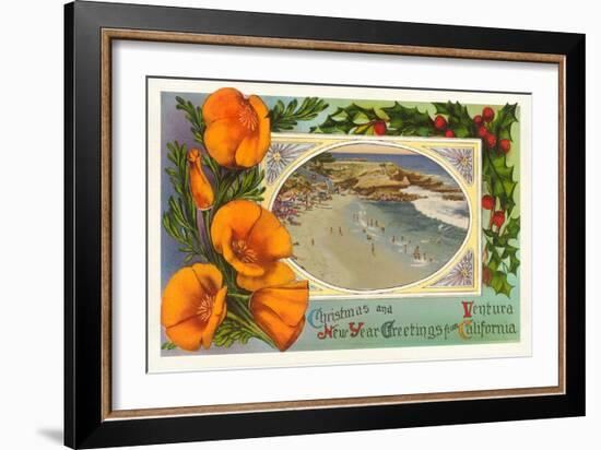 Season's Greetings from Ventura, California, Beach-null-Framed Art Print