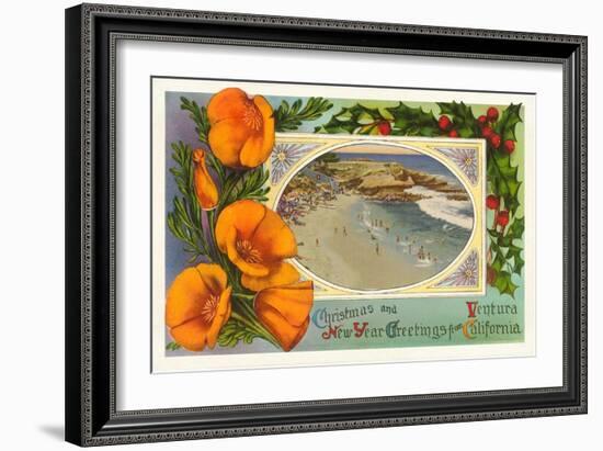 Season's Greetings from Ventura, California, Beach-null-Framed Art Print