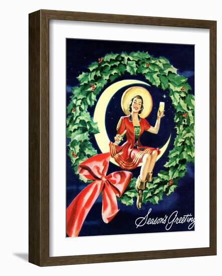 "Seasons Greetings" Retro Christmas Beer Advertisement-Piddix-Framed Art Print