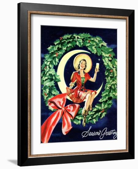 "Seasons Greetings" Retro Christmas Beer Advertisement-Piddix-Framed Art Print