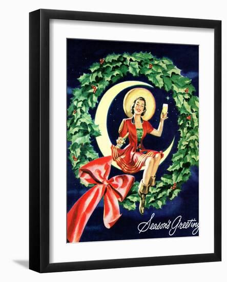 "Seasons Greetings" Retro Christmas Beer Advertisement-Piddix-Framed Art Print