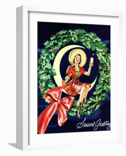 "Seasons Greetings" Retro Christmas Beer Advertisement-Piddix-Framed Art Print