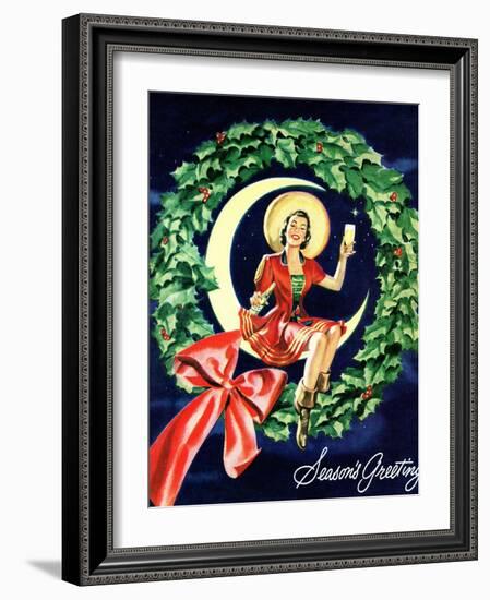 "Seasons Greetings" Retro Christmas Beer Advertisement-Piddix-Framed Art Print