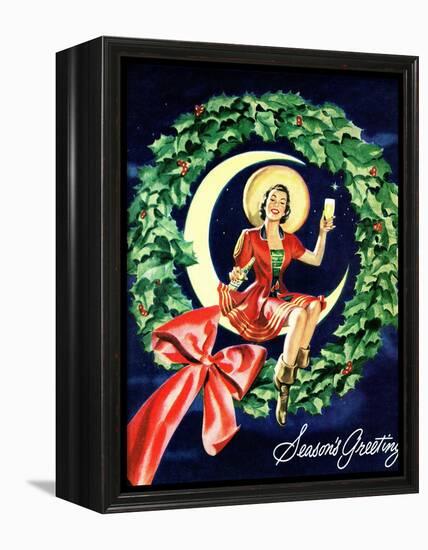 "Seasons Greetings" Retro Christmas Beer Advertisement-Piddix-Framed Stretched Canvas