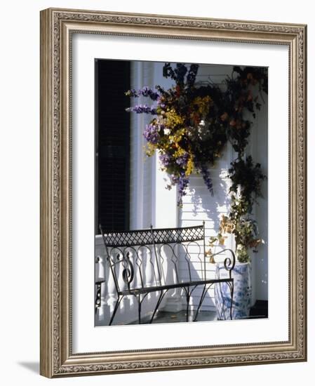 Seat on Typical Front Porch, Woodstock, Vermont, New England, USA-Amanda Hall-Framed Photographic Print