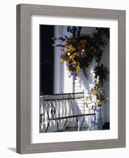 Seat on Typical Front Porch, Woodstock, Vermont, New England, USA-Amanda Hall-Framed Photographic Print