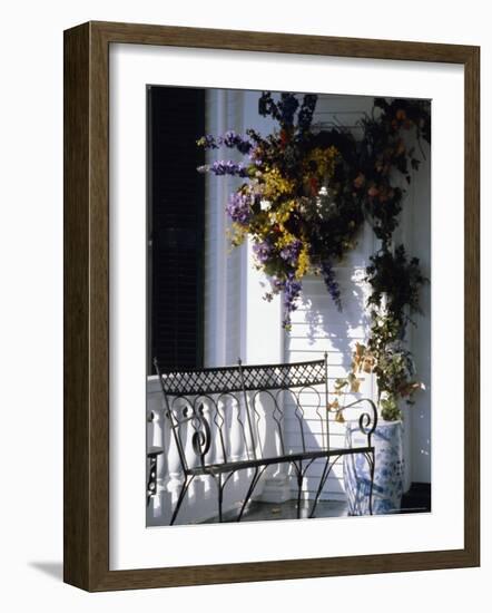 Seat on Typical Front Porch, Woodstock, Vermont, New England, USA-Amanda Hall-Framed Photographic Print