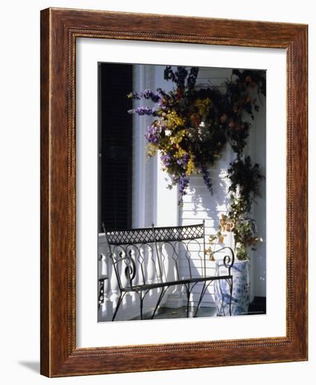 Seat on Typical Front Porch, Woodstock, Vermont, New England, USA-Amanda Hall-Framed Photographic Print