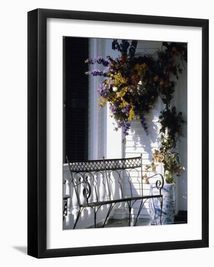 Seat on Typical Front Porch, Woodstock, Vermont, New England, USA-Amanda Hall-Framed Photographic Print