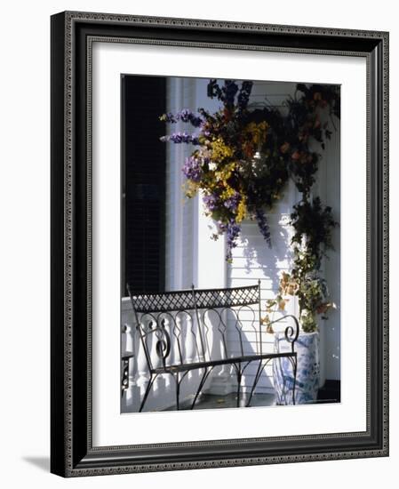 Seat on Typical Front Porch, Woodstock, Vermont, New England, USA-Amanda Hall-Framed Photographic Print