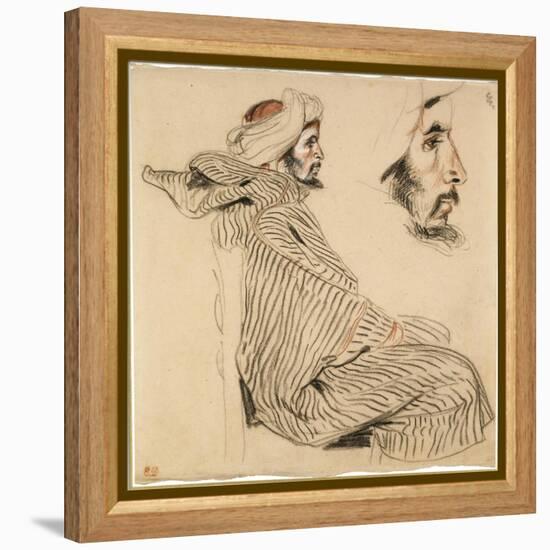 Seated Arab, a Chalk Drawing with Watercolour-Eugene Delacroix-Framed Stretched Canvas