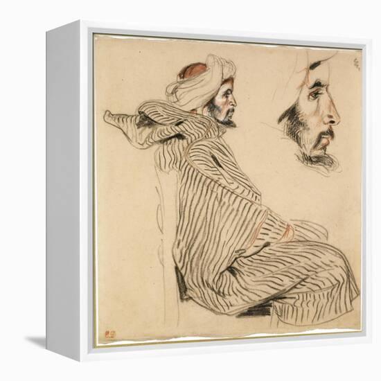 Seated Arab, a Chalk Drawing with Watercolour-Eugene Delacroix-Framed Stretched Canvas
