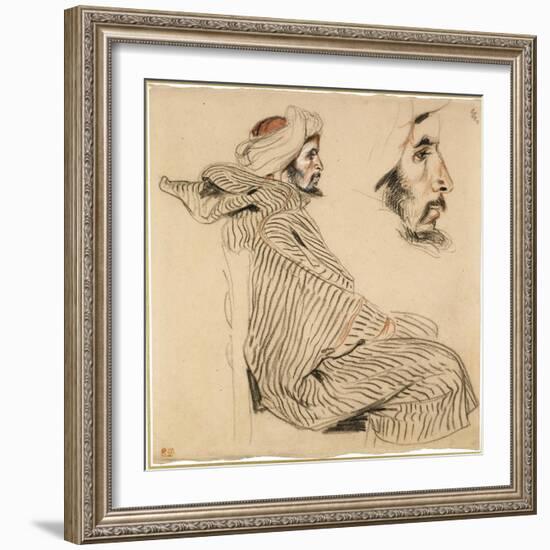Seated Arab, a Chalk Drawing with Watercolour-Eugene Delacroix-Framed Premium Giclee Print