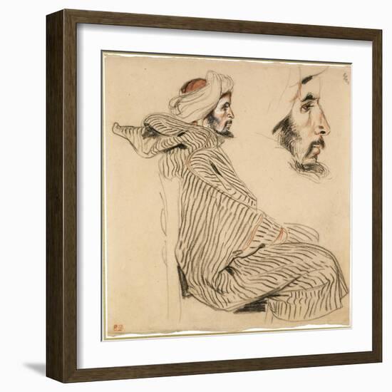 Seated Arab, a Chalk Drawing with Watercolour-Eugene Delacroix-Framed Premium Giclee Print