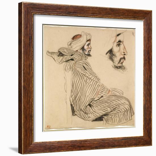 Seated Arab, a Chalk Drawing with Watercolour-Eugene Delacroix-Framed Premium Giclee Print