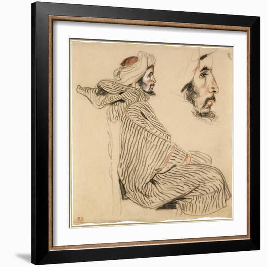 Seated Arab, a Chalk Drawing with Watercolour-Eugene Delacroix-Framed Premium Giclee Print