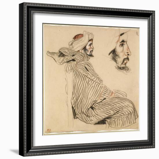 Seated Arab, a Chalk Drawing with Watercolour-Eugene Delacroix-Framed Premium Giclee Print