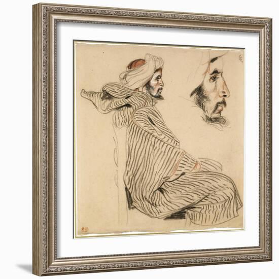 Seated Arab, a Chalk Drawing with Watercolour-Eugene Delacroix-Framed Art Print