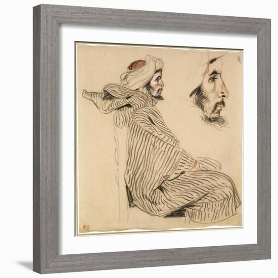 Seated Arab, a Chalk Drawing with Watercolour-Eugene Delacroix-Framed Art Print