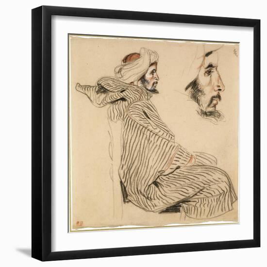 Seated Arab, a Chalk Drawing with Watercolour-Eugene Delacroix-Framed Art Print