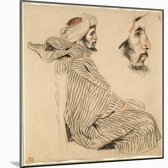 Seated Arab, a Chalk Drawing with Watercolour-Eugene Delacroix-Mounted Art Print