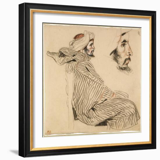 Seated Arab, a Chalk Drawing with Watercolour-Eugene Delacroix-Framed Art Print