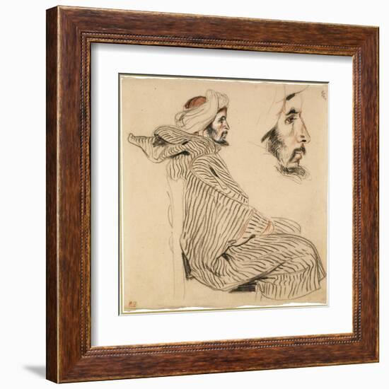 Seated Arab, a Chalk Drawing with Watercolour-Eugene Delacroix-Framed Art Print
