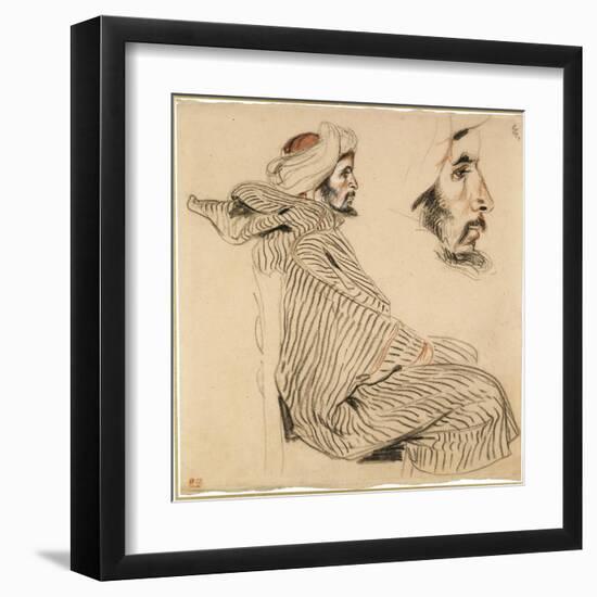 Seated Arab, a Chalk Drawing with Watercolour-Eugene Delacroix-Framed Art Print