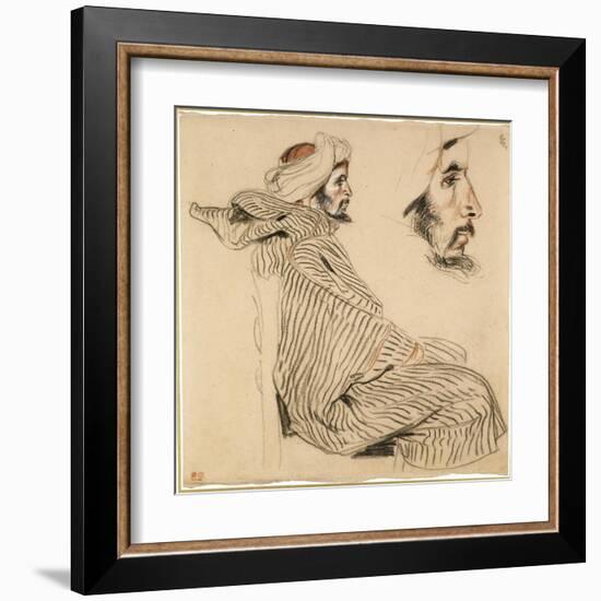 Seated Arab, a Chalk Drawing with Watercolour-Eugene Delacroix-Framed Art Print