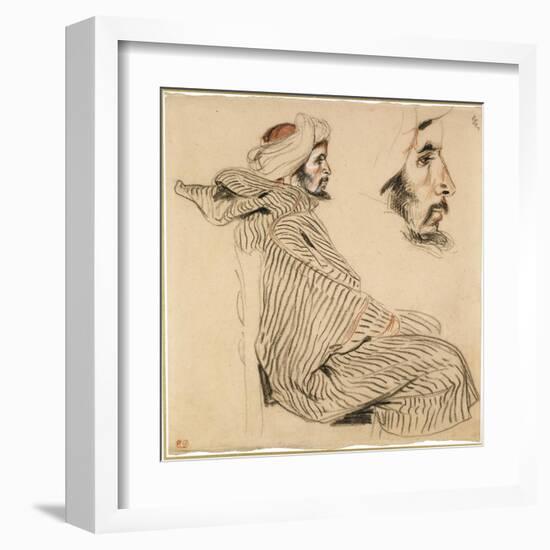 Seated Arab, a Chalk Drawing with Watercolour-Eugene Delacroix-Framed Art Print