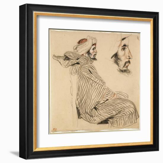 Seated Arab, a Chalk Drawing with Watercolour-Eugene Delacroix-Framed Art Print