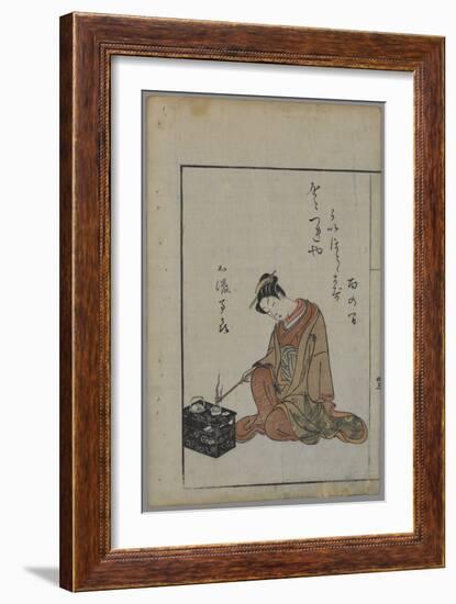 Seated Beauty, Edo Period (Woodblock Colour Print)-Suzuki Harunobu-Framed Giclee Print