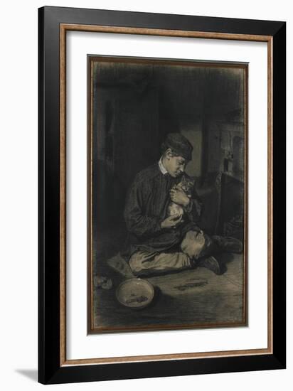 Seated Boy Holding a Cat (Recto); Study of Kittens and a Plate of Milk (Verso), C. 1874-1880-Francois Bonvin-Framed Giclee Print