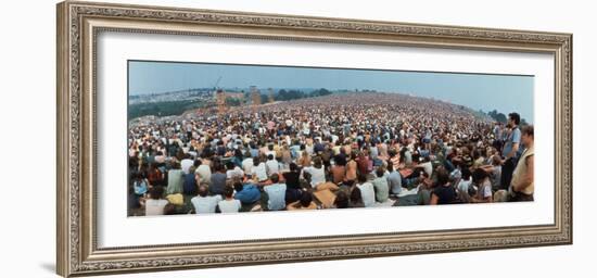 Seated Crowd Listening to Musicians Perform at Woodstock Music Festival-John Dominis-Framed Photographic Print