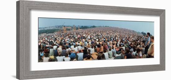 Seated Crowd Listening to Musicians Perform at Woodstock Music Festival-John Dominis-Framed Photographic Print