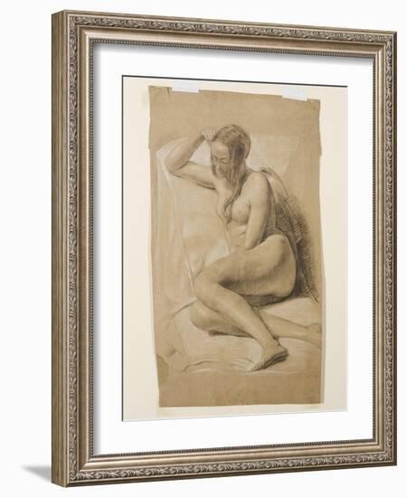 Seated Female Nude, 1847 (Black and White Chalk on Brown Paper)-John Everett Millais-Framed Giclee Print