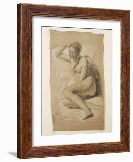 Seated Female Nude, 1847 (Black and White Chalk on Brown Paper)-John Everett Millais-Framed Giclee Print