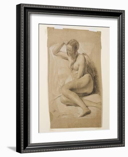 Seated Female Nude, 1847 (Black and White Chalk on Brown Paper)-John Everett Millais-Framed Giclee Print