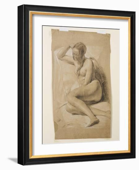 Seated Female Nude, 1847 (Black and White Chalk on Brown Paper)-John Everett Millais-Framed Giclee Print