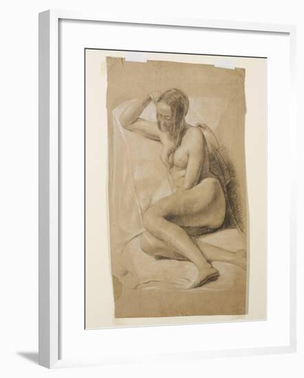 Seated Female Nude, 1847 (Black and White Chalk on Brown Paper)-John Everett Millais-Framed Giclee Print