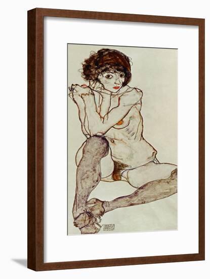 Seated Female Nude, Elbows Resting on Right Knee, 1914-Egon Schiele-Framed Giclee Print