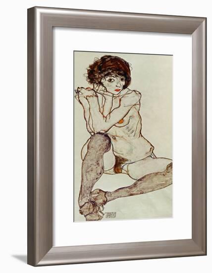 Seated Female Nude, Elbows Resting on Right Knee, 1914-Egon Schiele-Framed Giclee Print