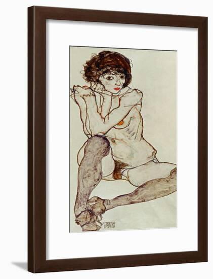 Seated Female Nude, Elbows Resting on Right Knee, 1914-Egon Schiele-Framed Giclee Print