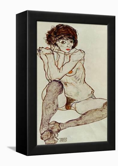 Seated Female Nude, Elbows Resting on Right Knee, 1914-Egon Schiele-Framed Premier Image Canvas