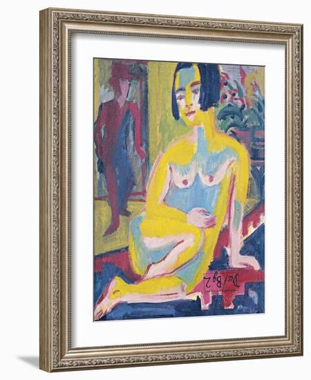 Seated Female Nude. Study, Ca 1921-1923-Ernst Ludwig Kirchner-Framed Giclee Print